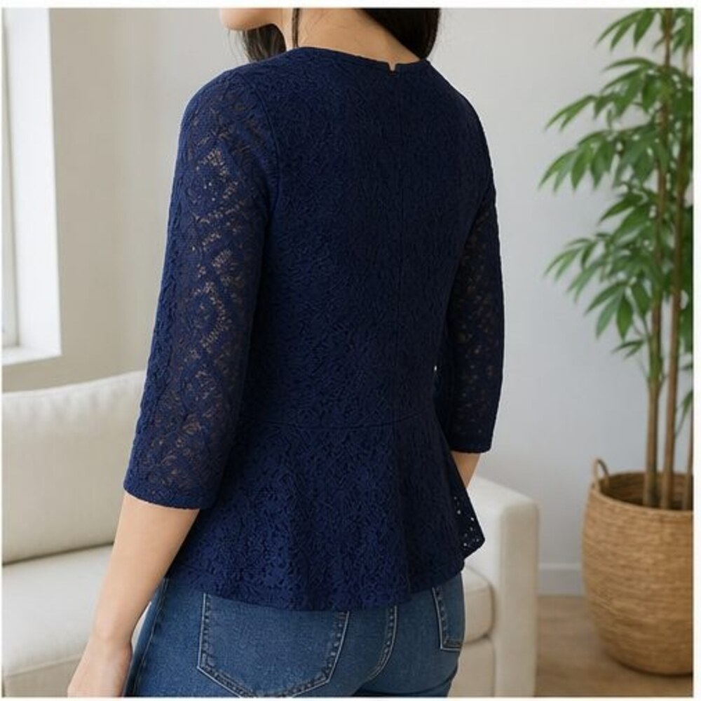 Navy Button Blouse - Picture 3 of 6